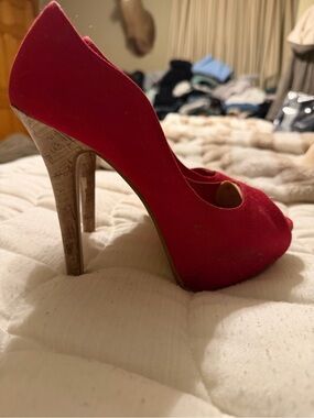 Vintage Red Qupid Peep-Toe Platform Cork Stiletto Heels